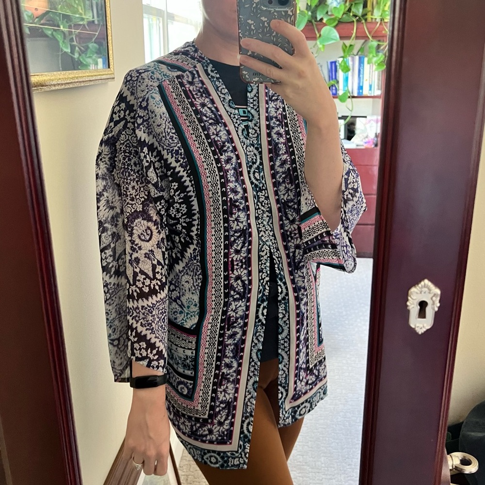 Express Sheer Kimono Duster Cardigan Cover Up Multicolor pattern - Picture 3 of 7